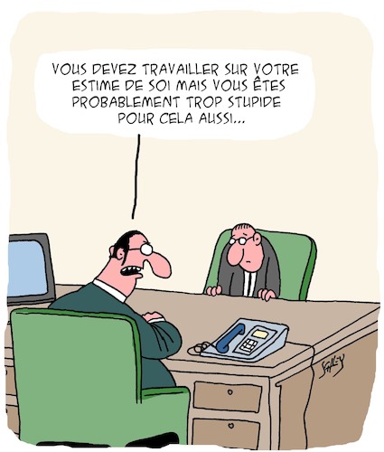 Cartoon: Estime de soi (medium) by Karsten Schley tagged employeurs,employes,patrons,leadership,direction,economie,business,carriere,employeurs,employes,patrons,leadership,direction,economie,business,carriere