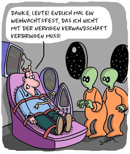 Cartoon: Frohe Weihnachten (medium) by Karsten Schley tagged religion,christentum,weihnachten,familie,tradition,stress,aliens,weltraum,gesellschaft,scifi,religion,christentum,weihnachten,familie,tradition,stress,aliens,weltraum,gesellschaft,scifi