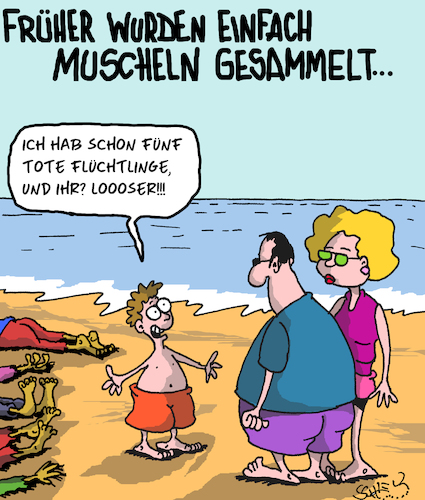 Cartoon: Früher... (medium) by Karsten Schley tagged tourismus,flüchtlinge,tod,europa,asylbewerber,mittelmeer,strände,politik,immigration,deutschland,gesellschaft,tourismus,flüchtlinge,tod,europa,asylbewerber,mittelmeer,strände,politik,immigration,deutschland,gesellschaft