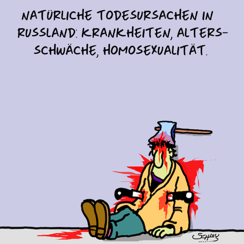 Cartoon: Ganz natürlich (medium) by Karsten Schley tagged russland,homosexualität,tod,homophobie,politik,verbrechen,kriminalität,staatsverbrechen,putin,hass,gesellschaft,russland,homosexualität,tod,homophobie,politik,verbrechen,kriminalität,staatsverbrechen,putin,hass,gesellschaft