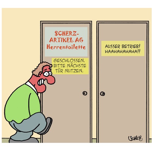 Cartoon: GESCHLOSSEN!! (medium) by Karsten Schley tagged wirtschaft,humor,scherzartikel,business,männer,toiletten,gesundheit,verdauung,wirtschaft,business,scherzartikel,humor,verdauung,gesundheit,toiletten,männer