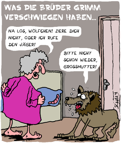 Cartoon: Gnade!! (medium) by Karsten Schley tagged märchen,tierquälerei,wölfe,filme,literatur,brüder,grimm,tiere,erpressung,jagd,natur,gesellschaft,märchen,tierquälerei,wölfe,filme,literatur,brüder,grimm,tiere,erpressung,jagd,natur,gesellschaft