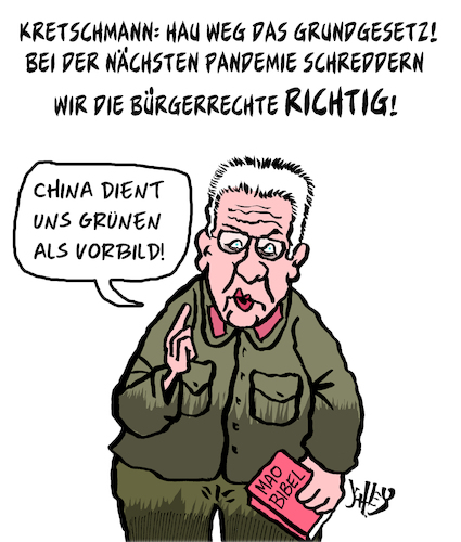 Cartoon: Grüne und Demokratie (medium) by Karsten Schley tagged kretschmann,pandemie,grundgesetz,bürgerrechte,demokratie,grüne,bevormundung,sozialismus,gesellschaft,deutschland,kretschmann,pandemie,grundgesetz,bürgerrechte,demokratie,grüne,bevormundung,sozialismus,gesellschaft,deutschland