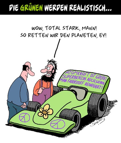 Cartoon: Grüne und Realismus (medium) by Karsten Schley tagged grüne,umwelt,atomkraft,eu,kompromisse,energie,politik,brückenenergie,energiewende,gesellschaft,deutschland,grüne,umwelt,atomkraft,eu,kompromisse,energie,politik,brückenenergie,energiewende,gesellschaft,deutschland