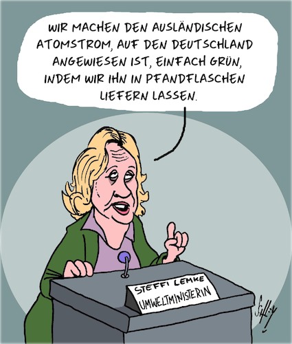 Cartoon: Grüner Strom (medium) by Karsten Schley tagged grüne,energie,strom,atomstrom,umweltministerin,lemke,politik,gesellschaft,grüne,energie,strom,atomstrom,umweltministerin,lemke,politik,gesellschaft