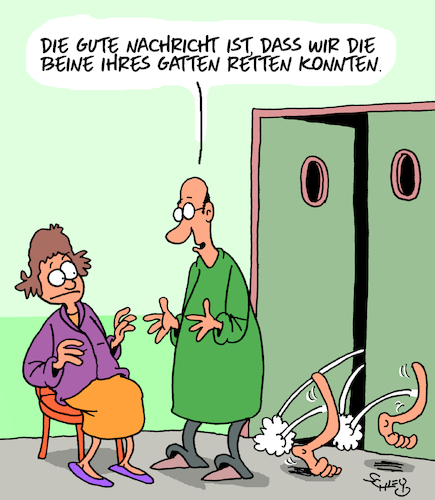 Cartoon: Gute Neuigkeiten (medium) by Karsten Schley tagged ehe,beziehungen,männer,frauen,liebe,medizin,ärzte,patienten,operationen,rettung,forschung,wissenschaft,ehe,beziehungen,männer,frauen,liebe,medizin,ärzte,patienten,operationen,rettung,forschung,wissenschaft