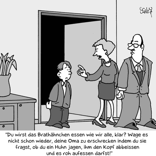 Cartoon: Gutes Benehmen bei Tisch (medium) by Karsten Schley tagged familie,kinder,eltern,großeltern,jugend,mütter,väter,essen,ernährung,benehmen,manieren,familie,kinder,eltern,großeltern,jugend,mütter,väter,essen,ernährung,benehmen,manieren