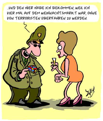 Cartoon: Hat er sich verdient (medium) by Karsten Schley tagged weihnachtsmärkte,angst,panikmache,terrorismus,besorgtbürger,sitten,gebräuche,sicherheit,medien,politik,deutschland,gesellschaft,weihnachtsmärkte,angst,panikmache,terrorismus,besorgtbürger,sitten,gebräuche,sicherheit,medien,politik,deutschland,gesellschaft