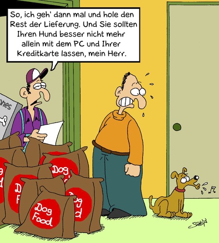 Cartoon: Hundefutter (medium) by Karsten Schley tagged tiere,wirtschaft,internet,computer,gesellschaft,geld,kredit,kreditwirtschaft,banken,hunde,tiere,wirtschaft,internet,computer,gesellschaft,geld,kredit,kreditwirtschaft,banken,hunde