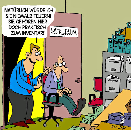 Cartoon: Inventar (medium) by Karsten Schley tagged arbeit,arbeitnehmer,arbeitgeber,entlassungen,wirtschaft,jobs,gesellschaft,deutschland,business,arbeit,arbeitnehmer,arbeitgeber,entlassungen,jobs,deutschland,business,job