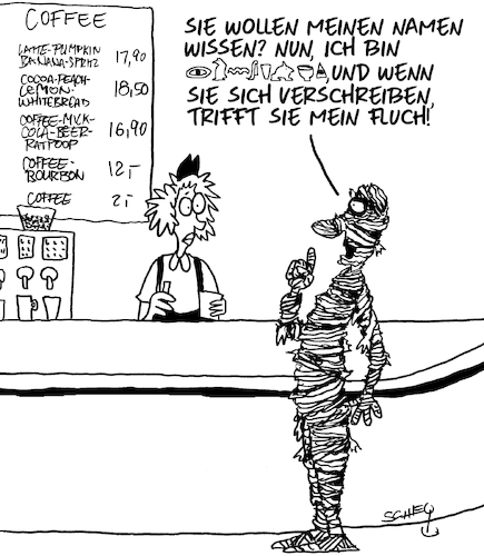 Cartoon: Kaffee (medium) by Karsten Schley tagged restaurants,fastfood,coffeeshops,mumien,mythen,legenden,geschichte,prähistorisches,ägypten,märchen,filme,bücher,comics,restaurants,fastfood,coffeeshops,mumien,mythen,legenden,geschichte,prähistorisches,ägypten,märchen,filme,bücher,comics