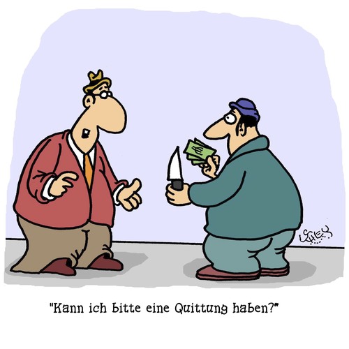 Cartoon: Kann ich bitte... (medium) by Karsten Schley tagged kriminalität,überfälle,geld,gesellschaft,gangster,deutschland,genauigkeit,quittungen,ordnung,opfer,täter,kriminalität,überfälle,geld,gesellschaft,gangster,deutschland,genauigkeit,quittungen,ordnung,opfer,täter