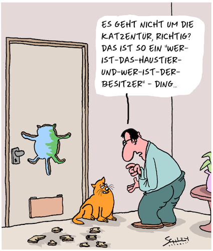 Cartoon: Katzenpsychologie (medium) by Karsten Schley tagged katzen,psychologie,haustiere,machtkämpfe,menschen,gewinner,verlierer,katzen,psychologie,haustiere,machtkämpfe,menschen,gewinner,verlierer