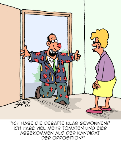 Cartoon: Klarer Sieger! (medium) by Karsten Schley tagged politik,wahlkampf,debatten,reden,regierung,opposition,wählerinnen,wähler,parteien,kandidaten,demokratie,gesellschaft,politik,wahlkampf,debatten,reden,regierung,opposition,wählerinnen,wähler,parteien,kandidaten,demokratie,gesellschaft