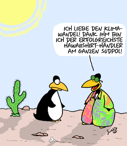 Cartoon: Klimawandel ist toll! (medium) by Karsten Schley tagged klimawandel,natur,business,erfolg,mode,temperaturen,südpol,tiere,pinguine,wirtschaft,klimahysterie,medien,panikmache,gesellschaft,klimawandel,natur,business,erfolg,mode,temperaturen,südpol,tiere,pinguine,wirtschaft,klimahysterie,medien,panikmache,gesellschaft