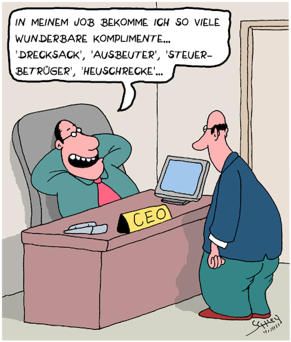 Cartoon: Komplimente (medium) by Karsten Schley tagged chefs,arbeitgeber,arbeitnehmer,komplimente,wirtschaft,management,führungskräfte,führungsstil,kapitalismus,gesellschaft,chefs,arbeitgeber,arbeitnehmer,komplimente,wirtschaft,management,führungskräfte,führungsstil,kapitalismus,gesellschaft