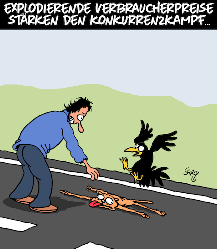 Cartoon: Konkurrenzkampf (medium) by Karsten Schley tagged preise,verbraucher,energie,inflation,rezession,deutschland,europa,armut,euro,teuerungsrate,warenkorb,ernährung,finanzen,politik,gesellschaft,preise,verbraucher,energie,inflation,rezession,deutschland,europa,armut,euro,teuerungsrate,warenkorb,ernährung,finanzen,politik,gesellschaft