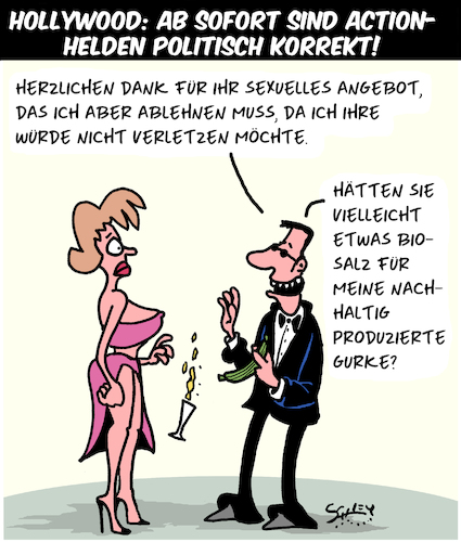 Cartoon: Krass korrekt! (medium) by Karsten Schley tagged hollywood,filme,unterhaltung,action,politische,korrektheit,männer,frauen,gesellschaft,hollywood,filme,unterhaltung,action,politische,korrektheit,sex,männer,frauen,gesellschaft