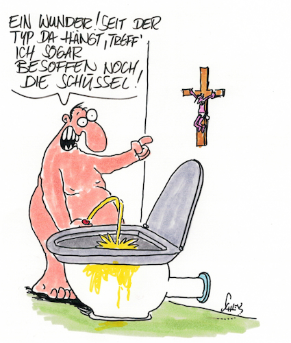 Cartoon: Kruzifixe überall!! (medium) by Karsten Schley tagged kruzifixe,religion,politik,fundamentalismus,bayern,christentum,jesus,verdauung,toiletten,alkoholmissbrauch,deutschland,gesellschaft,kruzifixe,religion,politik,fundamentalismus,bayern,christentum,jesus,verdauung,toiletten,alkoholmissbrauch,deutschland,gesellschaft