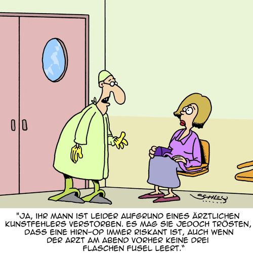 Cartoon: Kunstfehler (medium) by Karsten Schley tagged medizin,krankenhäuser,ärzte,ärztepfusch,kunstfehler,tod,alkohol,ehe,ehemänner,ehefrauen,witwen,medizin,krankenhäuser,ärzte,ärztepfusch,kunstfehler,tod,alkohol,ehe,ehemänner,ehefrauen,witwen