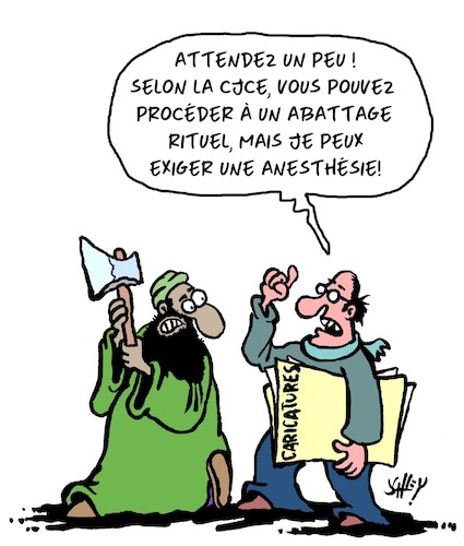 Cartoon: La liberte religieuse (medium) by Karsten Schley tagged religion,islamisme,abattage,animaux,cjce,politique,democratie,religion,islamisme,abattage,animaux,cjce,politique,democratie