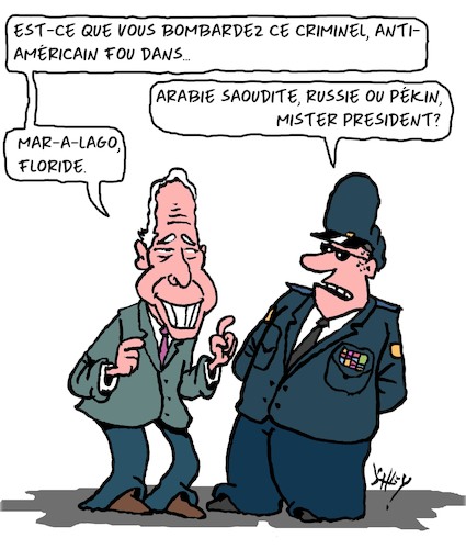 Cartoon: Larguez des Bombes! (medium) by Karsten Schley tagged etats,unis,armee,joe,biden,trump,russie,chine,arabie,saoudite,politique,etats,unis,armee,joe,biden,trump,russie,chine,arabie,saoudite,politique