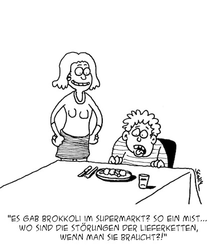 Cartoon: Lieferketten (medium) by Karsten Schley tagged lieferketten,logistik,supermärkte,wirtschaft,ernährung,verbraucher,angebot,nachfrage,familien,kinder,gesellschaft,lieferketten,logistik,supermärkte,wirtschaft,ernährung,verbraucher,angebot,nachfrage,familien,kinder,gesellschaft