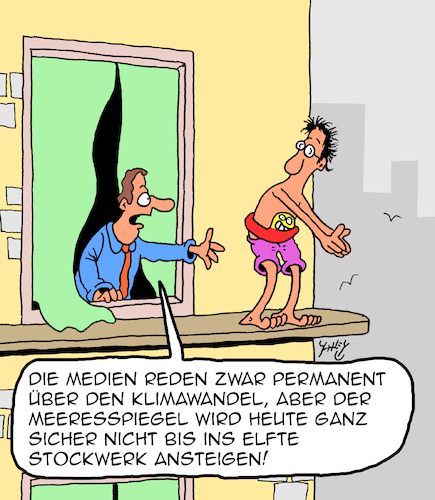 Cartoon: Meeresspiegel (medium) by Karsten Schley tagged klimawandel,meeresspiegel,dystopien,medien,panikmache,hysterie,business,wissenschaft,politik,natur,gesellschaft,klimawandel,meeresspiegel,dystopien,medien,panikmache,hysterie,business,wissenschaft,politik,natur,gesellschaft