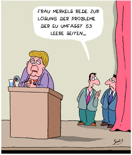 Cartoon: Merkels Rede (medium) by Karsten Schley tagged merkel,eu,sprachlosigkeit,pathie,stillstand,konzeptlosigkeit,deutschland,frankreich,gesellschaft,italien,populismus,problemlösung,politik,merkel,eu,sprachlosigkeit,pathie,stillstand,konzeptlosigkeit,deutschland,frankreich,gesellschaft,italien,populismus,problemlösung,politik