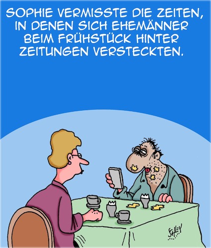 Cartoon: Morgengesicht (medium) by Karsten Schley tagged ehe,familie,männer,frauen,liebe,zeitungen,mobiltelefone,technik,geschichte,schönheit,gesellschaft,ehe,familie,männer,frauen,liebe,zeitungen,mobiltelefone,technik,geschichte,schönheit,gesellschaft