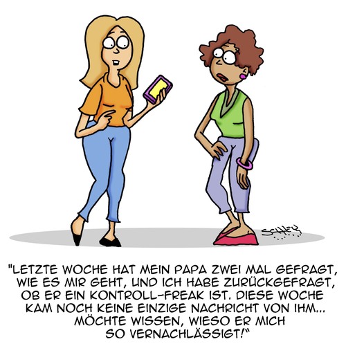 Cartoon: Nachricht (medium) by Karsten Schley tagged väter,töchter,kommunikation,smartphones,nachrichten,launen,frauen,familie,beziehungen,väter,töchter,kommunikation,smartphones,nachrichten,launen,frauen,familie,beziehungen