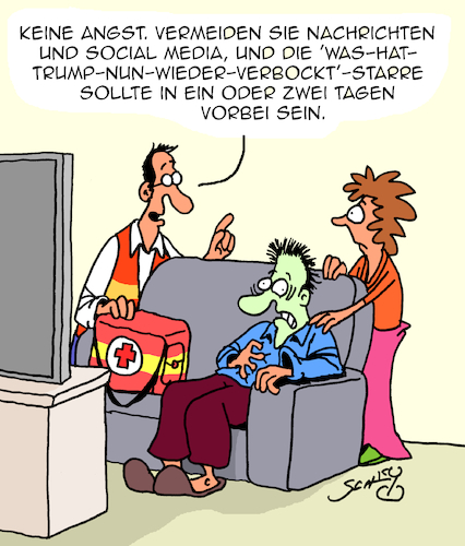 Cartoon: Nachrichten vermeiden! (medium) by Karsten Schley tagged demokratie,populismus,autokraten,trump,usa,benehmen,aussenpolitik,europa,medien,gesellschaft,demokratie,populismus,autokraten,trump,usa,benehmen,aussenpolitik,europa,medien,gesellschaft