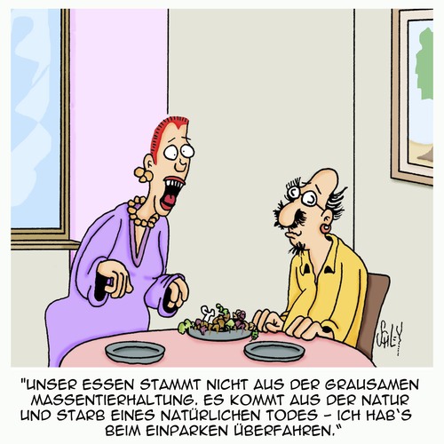 Cartoon: Natürliche Ernährung (medium) by Karsten Schley tagged ernährung,massentierhaltung,gesundheit,frauen,natur,ökologie,umwelt,umweltschutz,ernährung,massentierhaltung,gesundheit,frauen,natur,ökologie,umwelt,umweltschutz