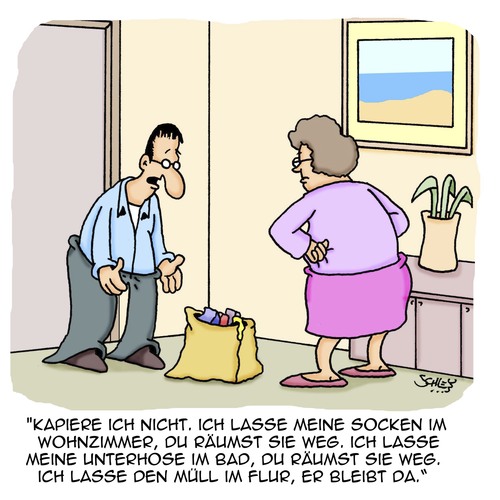 Cartoon: Nicht logisch!! (medium) by Karsten Schley tagged männer,frauen,ehe,liebe,familie,familienleben,ordnung,aufräumen,männer,frauen,ehe,liebe,familie,familienleben,ordnung,aufräumen