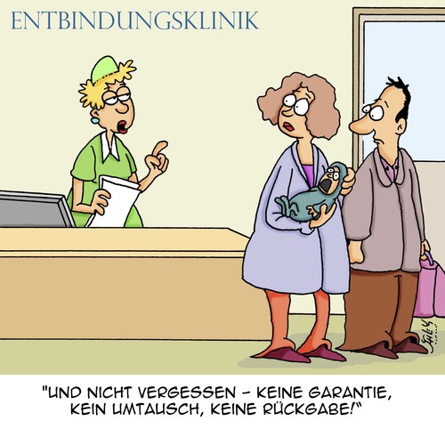 Cartoon: Nicht vergessen!! (medium) by Karsten Schley tagged familien,geburt,babies,krankenhäuser,gesundheit,business,soziales,wirtschaft,umtausch,garantie,familien,geburt,babies,krankenhäuser,gesundheit,business,soziales,wirtschaft,umtausch,garantie