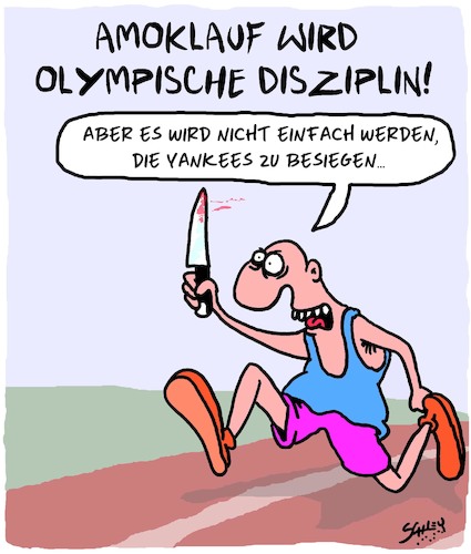 Cartoon: Olympia (medium) by Karsten Schley tagged olympia,amokläufe,kriminalität,medien,gewalt,tod,usa,waffen,europa,gesellschaft,olympia,amokläufe,kriminalität,medien,gewalt,tod,usa,waffen,europa,gesellschaft