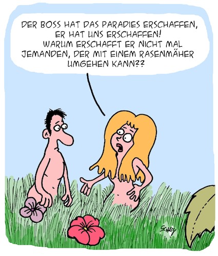 Cartoon: Paradiesisch (medium) by Karsten Schley tagged gott,paradies,genesis,garten,adam,eva,männer,frauen,religion,christentum,gott,paradies,genesis,garten,adam,eva,männer,frauen,religion,christentum