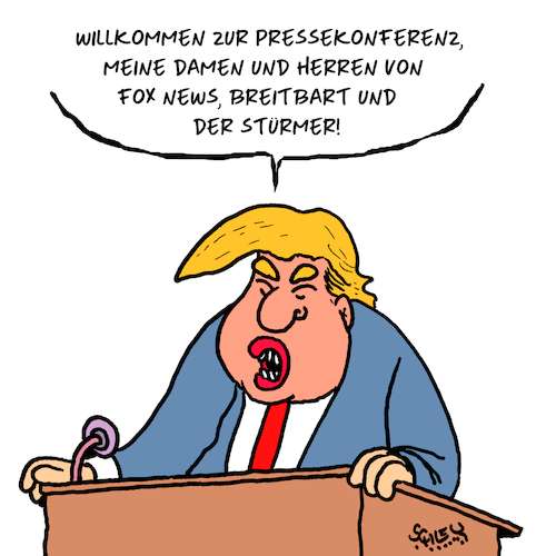 Cartoon: Pressekonferenz (medium) by Karsten Schley tagged trump,usa,presse,medien,pressefreiheit,politik,demokratie,diktatur,faschismus,gesellschaft,meinung,trump,usa,presse,medien,pressefreiheit,politik,demokratie,diktatur,faschismus,gesellschaft,meinung