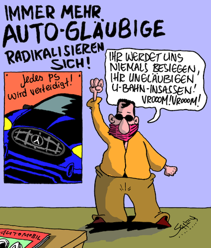 Cartoon: Radikal!! (medium) by Karsten Schley tagged autoindustrie,kriminalität,wirtschaftsverbrechen,politik,kartelle,technik,wirtschaft,religion,kapitalismus,profite,deutschland,autoindustrie,kriminalität,wirtschaftsverbrechen,politik,kartelle,technik,wirtschaft,religion,kapitalismus,profite,deutschland