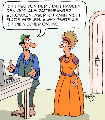 Cartoon: Rattenfänger (medium) by Karsten Schley tagged jobs,beamte,verwaltung,märchen,hameln,rattenfänger,handel,onlinehandel,wirtschaft,business,legenden,mythen,medien,literatur,filme,gesellschaft,jobs,beamte,verwaltung,märchen,hameln,rattenfänger,handel,onlinehandel,wirtschaft,business,legenden,mythen,medien,literatur,filme,gesellschaft