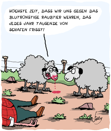 Cartoon: Raubtiere (medium) by Karsten Schley tagged schafe,raubtiere,wölfe,natur,landwirtschaft,nutztiere,business,ernährung,wirtschaft,gesellschaft,märchen,deutschland,schafe,raubtiere,wölfe,natur,landwirtschaft,nutztiere,business,ernährung,wirtschaft,gesellschaft,märchen,deutschland