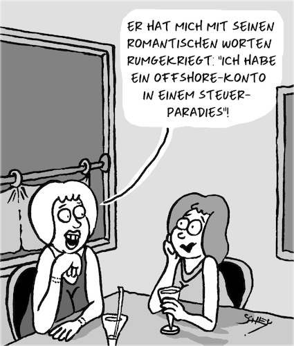 Cartoon: Romantik pur (medium) by Karsten Schley tagged frauen,männer,dating,romantik,worte,liebe,geld,steuerparadiese,bankkonten,offshore,business,gesellschaft,frauen,männer,dating,romantik,worte,liebe,geld,steuerparadiese,bankkonten,offshore,business,gesellschaft