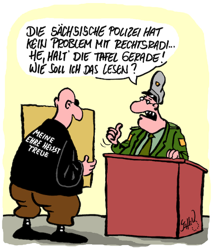 Cartoon: Sächsische Probleme (medium) by Karsten Schley tagged sachsen,polizei,neonazis,politik,rechtsradikalismus,rassismus,ignoranz,realitätsverleugnung,gesellschaft,deutschland,ostdeutschland,sachsen,polizei,neonazis,politik,rechtsradikalismus,rassismus,ignoranz,realitätsverleugnung,gesellschaft,deutschland,ostdeutschland