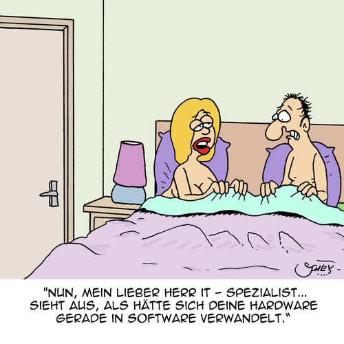 Cartoon: Sch... Technik!! (medium) by Karsten Schley tagged software,hardware,liebe,männer,frauen,gesundheit,impotenz,beziehungen,spezialisten,it,software,hardware,liebe,männer,frauen,sex,gesundheit,impotenz,beziehungen,spezialisten,it