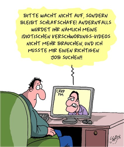 Cartoon: Schlafen Sie weiter! (medium) by Karsten Schley tagged verschwörungstheorien,politik,fake,news,profite,facebook,youtube,twitter,gesellschaft,verschwörungstheorien,politik,fake,news,profite,facebook,youtube,twitter,gesellschaft