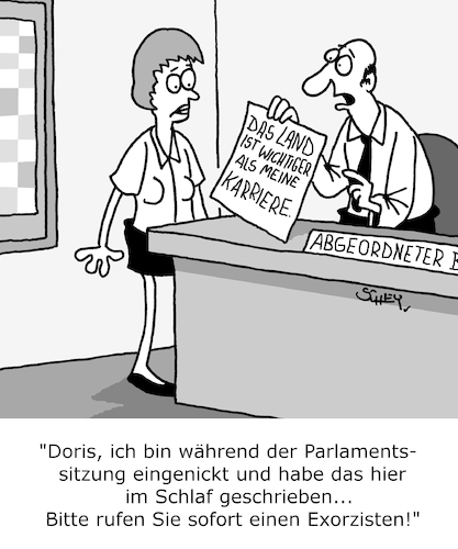 Cartoon: Schlafwandler (medium) by Karsten Schley tagged politik,karriere,exorzismus,wahlen,demokratie,egoismus,vorteile,gesellschaft,politik,karriere,exorzismus,wahlen,demokratie,egoismus,vorteile,gesellschaft