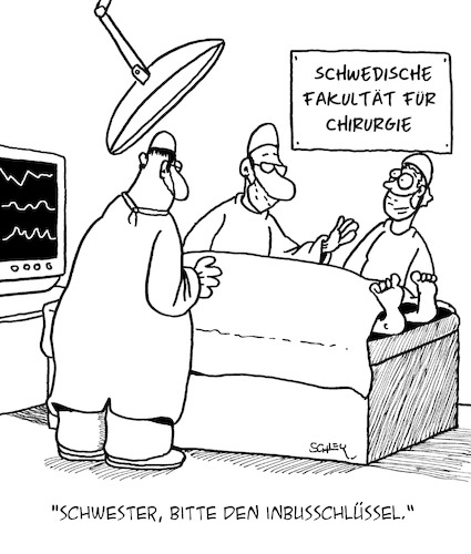 Cartoon: Schwedische Chirurgen (medium) by Karsten Schley tagged medizin,instrumente,inbusschlüssel,schweden,gesundheit,ikea,chirurgie,jobs,ärzte,patienten,medizin,instrumente,inbusschlüssel,schweden,gesundheit,ikea,chirurgie,jobs,ärzte,patienten