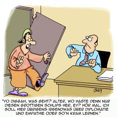 Cartoon: Sehr diplomatisch (medium) by Karsten Schley tagged karriere,arbeitnehmer,arbeitgeber,jobs,arbeit,business,bildung,training,lernen,ausbildung,empathie,diplomatie,diplomatie,empathie,ausbildung,lernen,training,bildung,business,arbeit,jobs,arbeitgeber,arbeitnehmer,karriere