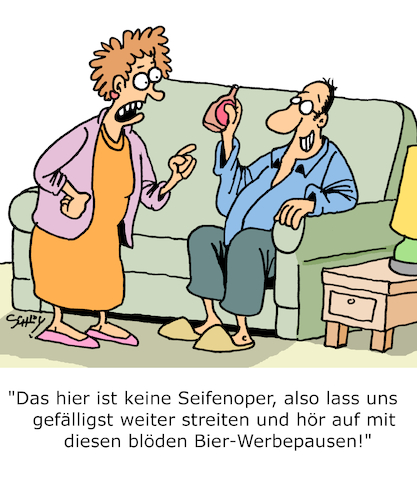 Cartoon: Seifenoper (medium) by Karsten Schley tagged ehe,liebe,familie,streit,bier,werbung,seifenopern,beziehungen,gesellschaft,medien,ehe,liebe,familie,streit,bier,werbung,seifenopern,beziehungen,gesellschaft,medien