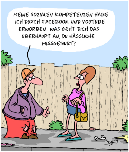 Cartoon: Sozialverhalten (medium) by Karsten Schley tagged facebook,youtube,benehmen,manieren,soziales,internet,verrohung,primitivität,gesellschaft,facebook,youtube,benehmen,manieren,soziales,internet,verrohung,primitivität,gesellschaft